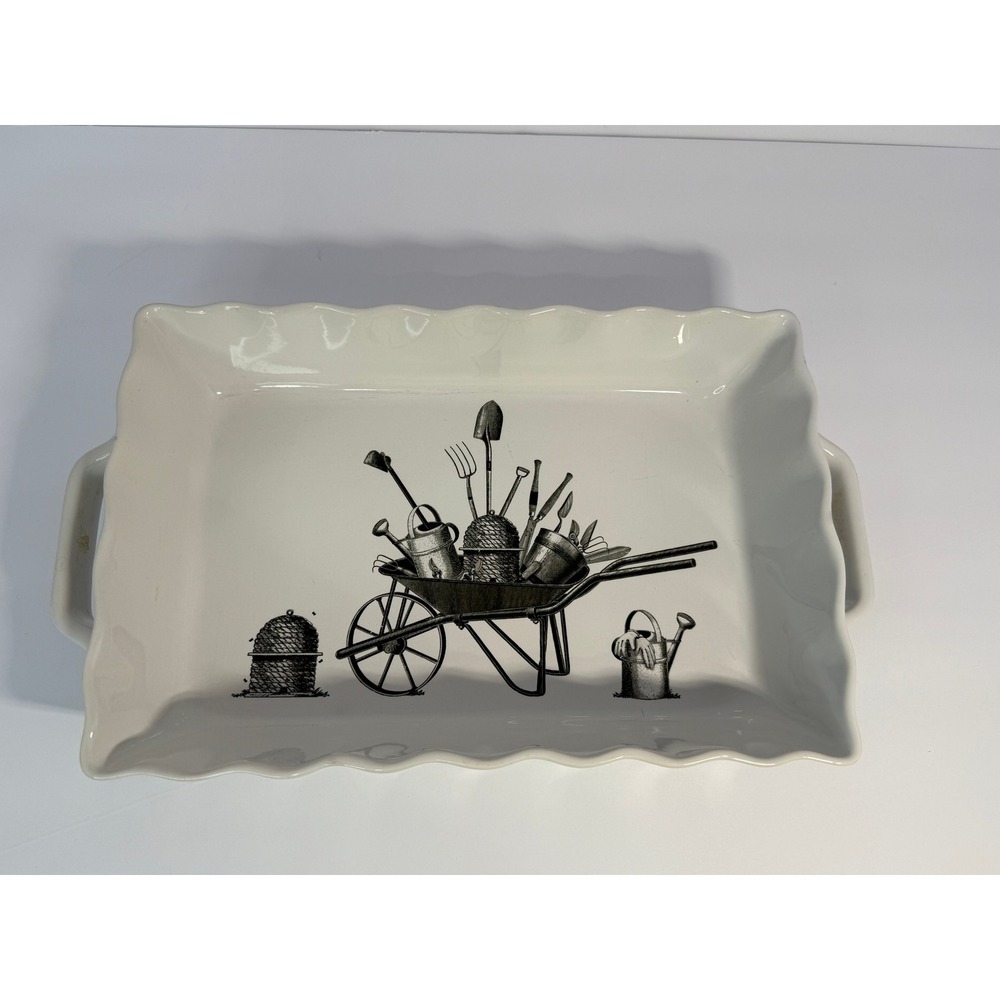 Mary Lake-Thompson Ceramic Stoneware Garden Wheelbarrow Scalloped Baking Dish‎